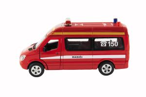 Auto hasiči kovové 15cm na baterie se světlem se zvukem na zpětné natažení 6ks v boxu , Barva - Červená