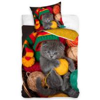 Bavlnené obliečky Mačiatko v košíku s klbkami , Barva - Barevná , Rozměr textilu - 140x200