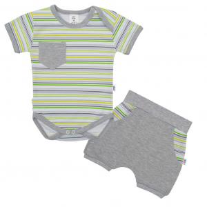 Body a kraťasy New Baby Perfect Summer stripes , Barva - Šedá