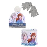 Čiapka, rukavice a nákrčník Frozen , Velikost čepice - 52 , Barva - Modro-šedá