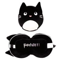 cestovný vankúš s maskou na oči mačka , Barva - Čierna