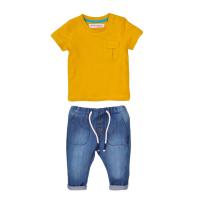Chlapecký set - tričko a kalhoty džínové, Minoti, Planet 4, žlutá - 80/86 , Velikost - 62/68 , Barva - Červeno-modrá