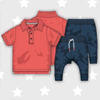 Chlapčenská súprava - tričko Polo a nohavice, Minoti, Spike 3, Chlapec - 62/68 , Velikost - 62/68 , Barva - Červeno-modrá