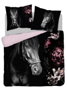 Francúzske obliečky Kôň Romantic , Barva - Černo-růžová  , Rozměr textilu - 200x220