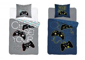 Povlečení Game Over grey svítící , Barva - Šedá , Rozměr textilu - 140x200
