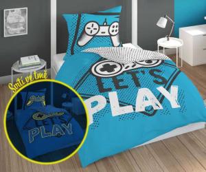 Obliečky Play Game blue svietiace , Barva - Tyrkysová , Rozměr textilu - 140x200