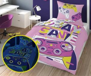 Obliečky Play Game svietiace , Barva - Ružová , Rozměr textilu - 140x200