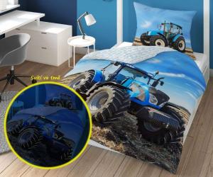 Obliečky Traktor blue svietiace , Barva - Modrá , Rozměr textilu - 140x200