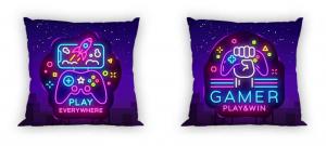 Obliečka na vankúšik Gamer Neon , Barva - Tmavo fialová , Rozměr textilu - 40x40