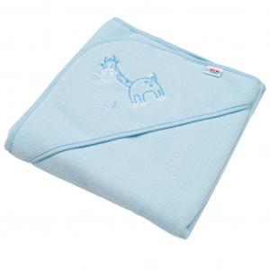 Froté osuška s výšivkou a kapucňou žirafa , Barva - Modrá , Rozměr textilu - 80x80