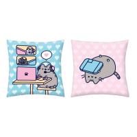 Polštářek Pusheen Gamer , Barva - Růžovo-modrá , Rozměr textilu - 40x40