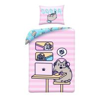 Obliečky Pusheen Gamer , Barva - Růžovo-modrá , Rozměr textilu - 140x200