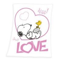 Deka Snoopy Love , Barva - Bílo-růžová , Rozměr textilu - 130x170