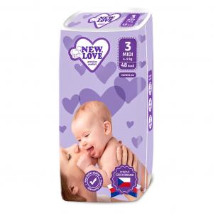 Jednorazové plienky New Love MIDI 4-9 kg , Barva - Biela