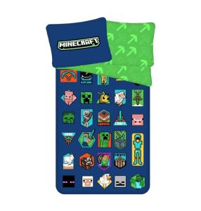 Obliečky Minecraft Badges , Barva - Modro-zelená , Rozměr textilu - 140x200