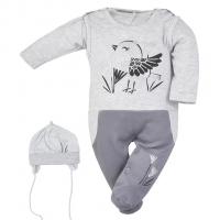 Kabátik, čiapočka a dupačky Birdy , Velikost - 80 , Barva - Šedá