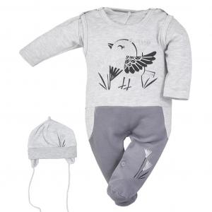 Kabátik, čiapočka a dupačky Birdy , Velikost - 80 , Barva - Šedá