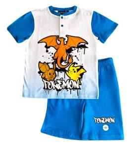 Komplet tričko a kraťasy Pokémon , Velikost - 116 , Barva - Bielo-modrá
