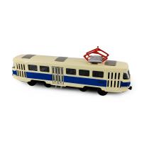 Kovová česká retro tramvaj modrá 16 cm-otevírací dveře , Barva - Biela