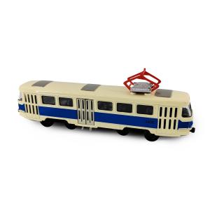 Kovová česká retro tramvaj modrá 16 cm-otevírací dveře , Barva - Biela