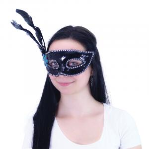 Maska plesová s perím , Barva - Čierna
