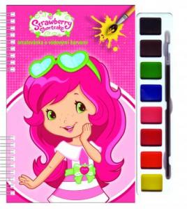 Omaľovánka s farbami a štetcom Jahôdka
