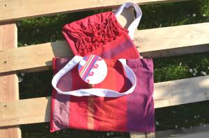 Osuška Sunny Stripes s taškou , Barva - Ružová