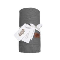 Pletená deka do kočíka , Barva - Tmavo šedá , Rozměr textilu - 80x100