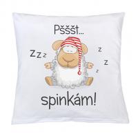 Vankúš New Baby s potlačou Pssst spinkám! , Barva - Biela , Rozměr textilu - 40x40