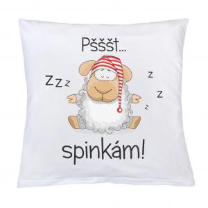 Vankúš New Baby s potlačou Pssst spinkám! , Barva - Biela , Rozměr textilu - 40x40