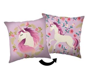 Polštářek Jednorožec Flowers  Polyester, 40/40 cm , Barva - Ružová , Rozměr textilu - 40x40
