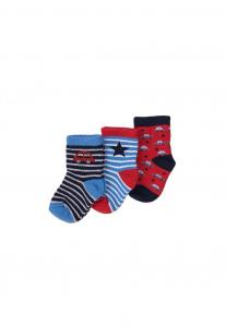 Ponožky autíčko 3ks , Velikost - 56/62 , Barva - Červeno-modrá