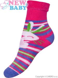 Ponožky New Baby ružovo-fialové s zajacom , Barva - Růžovo-fialová