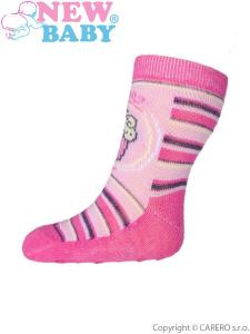 Ponožky New Baby s ABS s prúžkami a tortou , Barva - Ružová