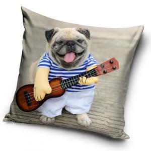 Obliečka na vankúšik Mops hrá na ukulele , Barva - Šedá , Rozměr textilu - 40x40