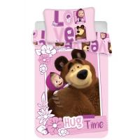 Obliečky do postieľky Máša a Medveď Love baby , Barva - Ružová , Rozměr textilu - 100x135
