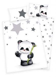 Obliečky do postieľky Panda flanel , Barva - Biela , Rozměr textilu - 100x135