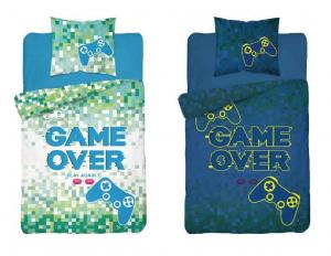 Obliečky Game Over svietiace , Barva - Modro-zelená , Rozměr textilu - 140x200