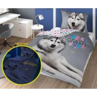 Obliečky Husky svietiace , Barva - Šedá , Rozměr textilu - 140x200