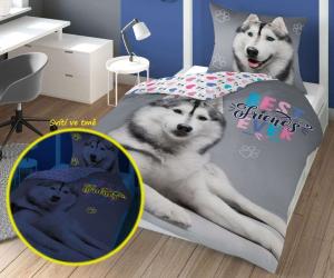 Obliečky Husky svietiace , Barva - Šedá , Rozměr textilu - 140x200