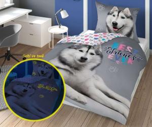 Obliečky Husky svietiace , Barva - Šedá , Rozměr textilu - 140x200