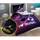 Povlečení I love Music svítící , Barva - Tmavo fialová , Rozměr textilu - 140x200