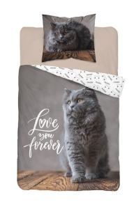 Obliečky Mačka Love , Barva - Šedá , Rozměr textilu - 140x200