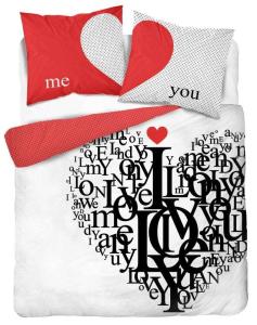 obliečky Love me Francúzske , Barva - Bielo-červená , Rozměr textilu - 200x220