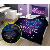 Obliečky Music Star svietiace , Barva - Tmavo fialová , Rozměr textilu - 140x200