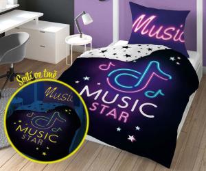 Povlečení Music Star svítící , Barva - Tmavo fialová , Rozměr textilu - 140x200