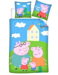 OBLIEČKY do postieľky PEPPA PIG rodina , Barva - Modro-zelená , Rozměr textilu - 100x135