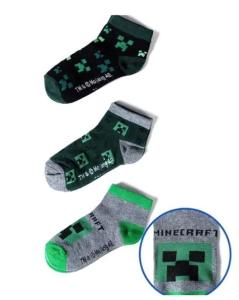 PONOŽKY MINECRAFT 3ks , Velikost ponožky - 23-26 , Barva - Šedo-zelená