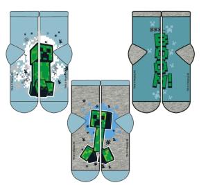 PONOŽKY MINECRAFT 3ks , Velikost ponožky - 27-30 , Barva - Šedá