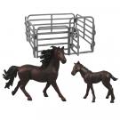 Súprava koňa 2 ks s ohradou tmavo hnedý s čiernou hrivou , Barva - Hnedá